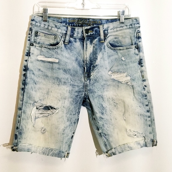 American Eagle Outfitters Core Flex Light Faded Distressed Denim Shorts - Picture 3 of 14